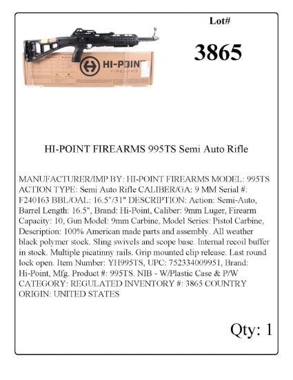 HI-POINT FIREARMS 995TS Semi Auto Rifle