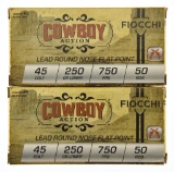 Lot #2488 - 100 Rds +/- of Fiocchi .45 Colt Lead Round Nose Flat Point Cowboy Action 250 Grn.