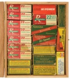 Lot #2572 - 19 Boxes Misc .22 Ammo in a Cigar Box to include:  7 Boxes of Remington High Speed