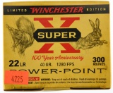 Lot #2575 - 300 Rds. +/- of Winchester Super-X Ltd. Ed. 100 Year Anniv. .22 LR 40 Grn plated