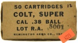 Lot #2598 - 1 Box of 50 Rds. of Remington Colt Super 38 Ball Ammo (5001)