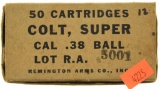 Lot #2598 - 1 Box of 50 Rds. of Remington Colt Super 38 Ball Ammo (5001)