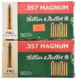 Lot #2670 - 2 Boxes of 50/47 Rds Sellier & Bellot .357 Mag 158 Grn FMJ Ammo – 97 Rds +/- UPC 78