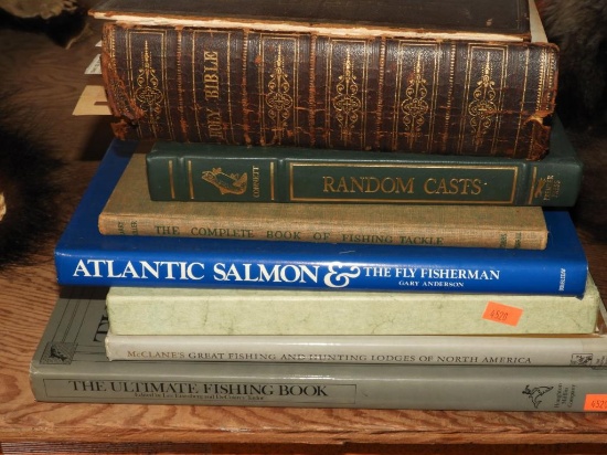 Selection of Books to include: Family style Bible, Randon Casts, The Complete Book of Fishing