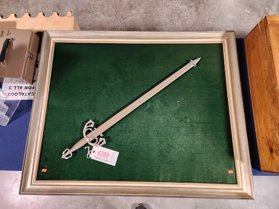 Spanish EN Toledo sword on Frame. Blade length is 28". OAL Length is 35"  Frame measures: