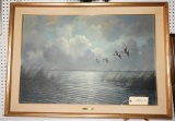 Superb Fritz Martens (Dutch American 1880-1955) Oil On Canvas landscape of Flying Mallard