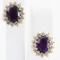 Pair of estate unmarked 18K yellow gold diamond & amethyst earrings