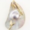 Estate 14K yellow gold diamond & mother-of-pearl leaf pendant