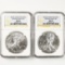 Pair of certified 2012-(W) U.S. American Eagle silver dollars