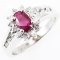 Estate 10K white gold diamond & natural ruby ring