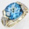 Estate 14K yellow gold diamond & blue topaz ring