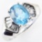 Estate 14K white gold diamond & blue topaz ring