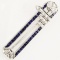 Vintage Art Deco-style 18K white gold diamond & natural sapphire pin