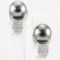 Pair of estate 18K white gold Tahitian pearl & diamond earrings