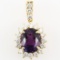 Estate unmarked 14K yellow gold diamond & amethyst pendant