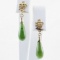Pair of vintage unmarked 14K yellow gold jade drop earrings