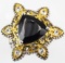 Estate sterling silver & gold-highlight black spinel & white topaz ring