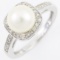 New 14K white gold diamond & cultured freshwater pearl ring