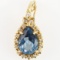 Estate 14K yellow gold diamond & blue topaz pendant