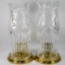 Pair of genuine estate Waterford crystal hurricane lamps on brass bases