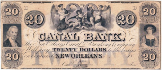 Circa 1850s unissued New Orleans [LA] Canal Banking Company $20 banknote