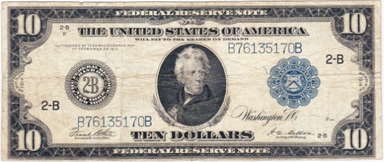 1914 U.S. large size $10 blue seal federal reserve banknote