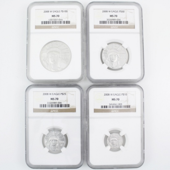 4-piece set of 2008-W burnished U.S. American Eagle platinum eagle coins