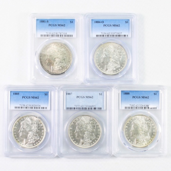 Investor's lot of 5 different certified U.S. Morgan silver dollars