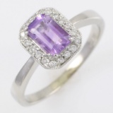 Estate 18K white gold diamond & amethyst ring