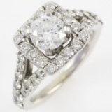 Estate 18K white gold diamond ring with platinum crown