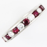 Estate 18K white gold diamond & red spinel ring