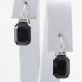 Pair of estate 14K white gold diamond & garnet earrings