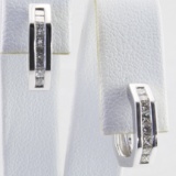 Pair of estate 14K white gold diamond hoop earrings