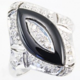 Vintage Art Deco 18K white gold diamond & onyx ring