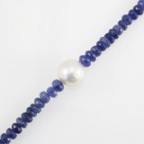 Estate blue sapphire bead & South Sea pearl necklace