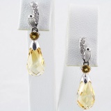 Estate 14K white gold diamond & citrine earrings