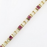 Estate 14K yellow gold diamond & natural ruby bracelet