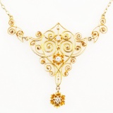 Vintage 14K yellow gold diamond filigree pendant