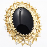 Vintage 14K yellow gold diamond & onyx ring