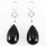 Pair of estate 18K white gold diamond & onyx earring enhancers