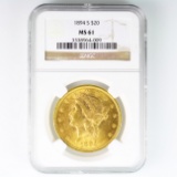 Certified 1894-S U.S. $20 Liberty head gold coin