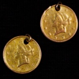 Pair of authentic 1853 type 1 U.S. $1 gold coins