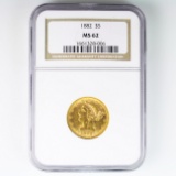 Certified 1882 U.S. $5 Liberty head gold coin