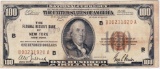 1929 U.S. Federal Reserve Bank of New York (NY) $100 brown seal national currency banknote