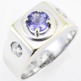 Estate 18K white gold diamond & tanzanite ring