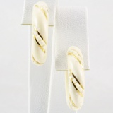 Pair of estate genuine ivory & 14K yellow gold-wrapped earrings