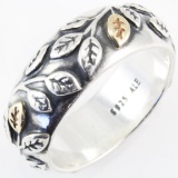 Estate Pandora 14K yellow gold & sterling silver band ring