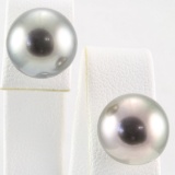 Pair of estate 18K yellow gold Tahitian pearl stud earrings