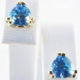 Pair of estate 14K yellow gold blue topaz stud earrings