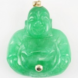 Vintage carved jade Buddha pendant with 14K yellow gold bale & accents